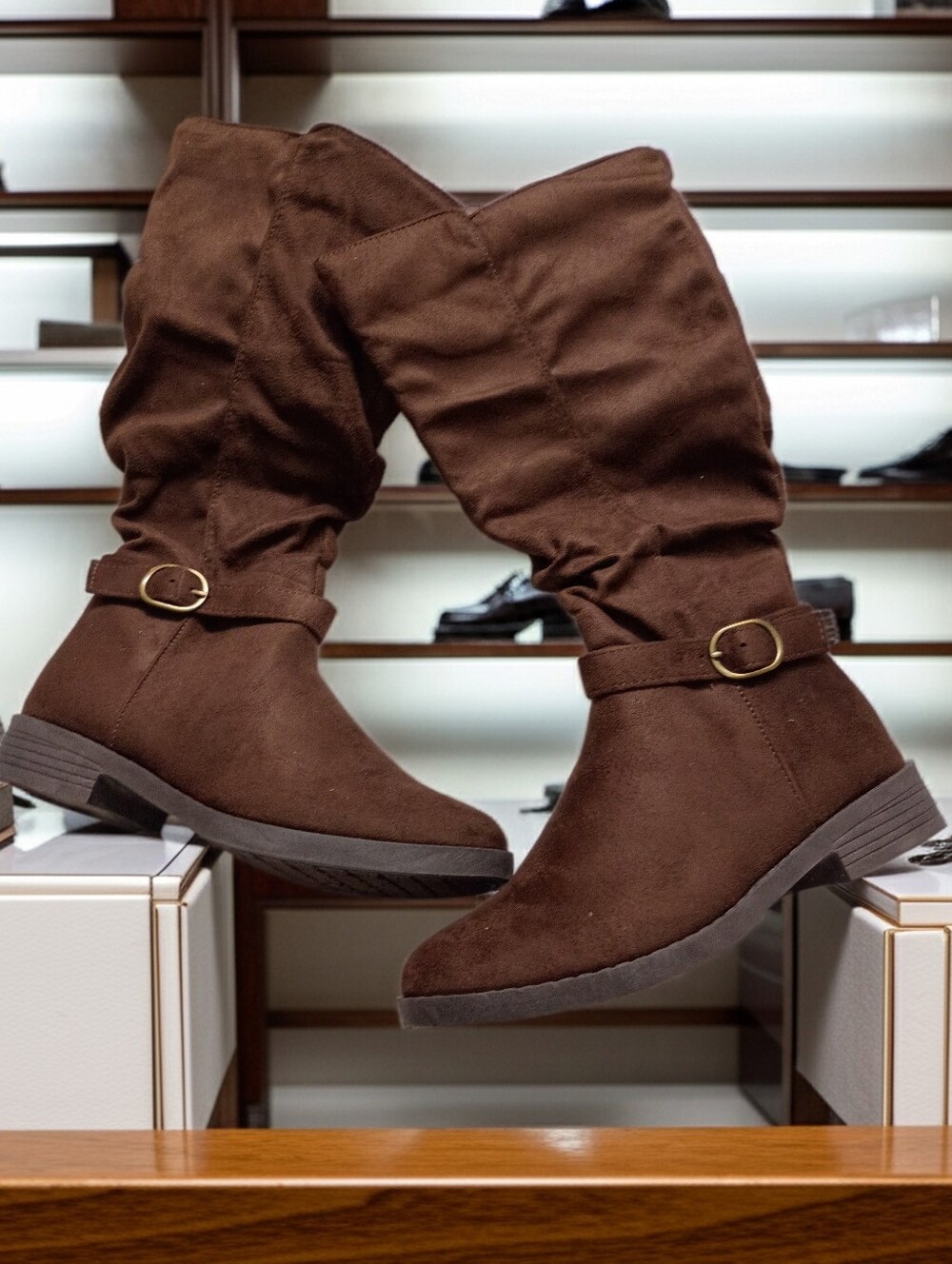 New Pop Chambers Classic Brown Suedelike Knee-High Women's Boots 7M